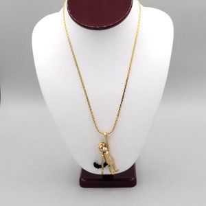 Pan Signed Monkey Pendant Gold Tone Cable Link Chain Fashion Necklace 19 in